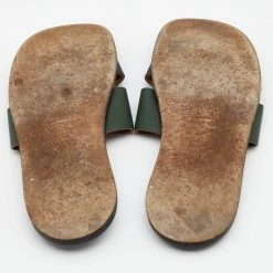 Hermes Blue/Green Leather Izmir Flat Slides Size 47 For Men -Deals Hermes Store luxury men hermes used shoes p679088 008