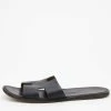 Hermes Black Leather Izmir Flat Slides Size 47 For Men