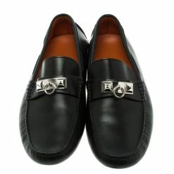 Hermes Black Leather Irving Moccasins Size 43.5 For Men -Deals Hermes Store luxury men hermes used shoes p92783 003