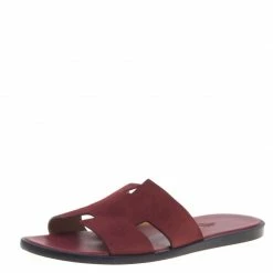 Hermes Maroon Suede Izmir Sandals Size 43.5 For Men