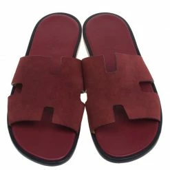Hermes Maroon Suede Izmir Sandals Size 43.5 For Men -Deals Hermes Store luxury men hermes used shoes p93014 003
