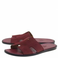 Hermes Maroon Suede Izmir Sandals Size 43.5 For Men -Deals Hermes Store luxury men hermes used shoes p93014 004