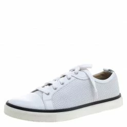 Hermes White Perforated Leather Inside Lace Up Sneakers Size 43.5 For Men
