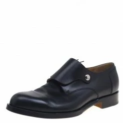 Hermes Black Leather Flap Detail Derby Size 44 For Men