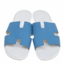 Hermes Blue Leather Izmir Sandals Size 43.5 For Men -Deals Hermes Store luxury men hermes used shoes p93064 003
