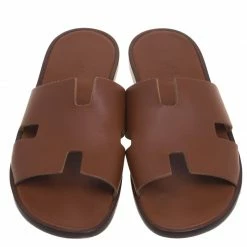 Hermes Brown Leather Izmir Sandals Size 43.5 For Men -Deals Hermes Store luxury men hermes used shoes p93072 003