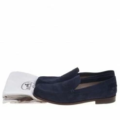Hermes Navy Blue Suede Lucky Moccasins Size 43 For Men -Deals Hermes Store luxury men hermes used shoes p93124 008