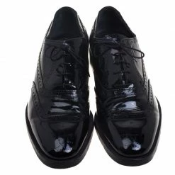 Hermes Black Patent Brogue Leather Lace Up Oxfords Size 43.5 For Men -Deals Hermes Store luxury men hermes used shoes p93185 003