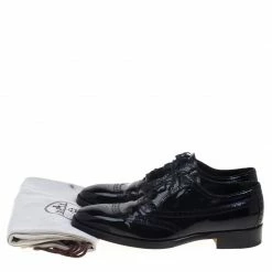 Hermes Black Patent Brogue Leather Lace Up Oxfords Size 43.5 For Men -Deals Hermes Store luxury men hermes used shoes p93185 008