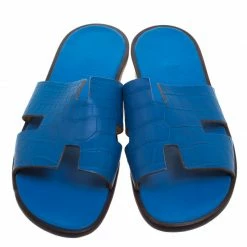 Hermes Cerulean Blue Alligator Izmir Sandals Size 44 For Men -Deals Hermes Store luxury men hermes used shoes p93273 0003