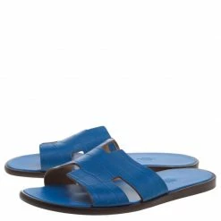 Hermes Cerulean Blue Alligator Izmir Sandals Size 44 For Men -Deals Hermes Store luxury men hermes used shoes p93273 0004