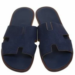 Hermes Dark Blue Lizard Izmir Sandals Size 44 For Men -Deals Hermes Store luxury men hermes used shoes p93419 0003