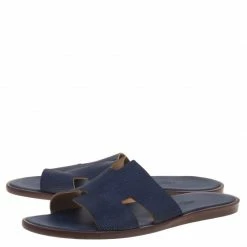 Hermes Dark Blue Lizard Izmir Sandals Size 44 For Men -Deals Hermes Store luxury men hermes used shoes p93419 0004