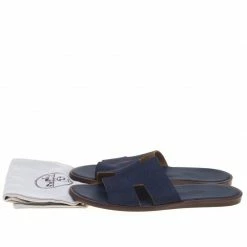 Hermes Dark Blue Lizard Izmir Sandals Size 44 For Men -Deals Hermes Store luxury men hermes used shoes p93419 0008
