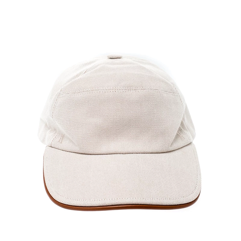 Hermes Beige Cotton Leather Trim Nevada Baseball Cap Size 58 For Men 4 Hermes Beige Cotton Leather Trim Nevada Baseball Cap Size 58 For Men - Image 2