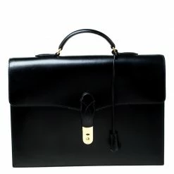 Hermes Black Leather Sac A Depeches 38 Briefcase For Men