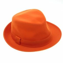 Hermes Orange Cotton H Embroidered Funky Fedora Hat ( Size 59 ) For Men