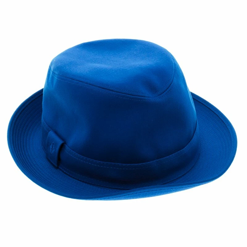 Hermes Blue Cotton H Embroidered Funky Fedora Hat ( Size 58 ) For Men 3 Hermes Blue Cotton H Embroidered Funky Fedora Hat ( Size 58 ) For Men