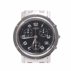 Hermes Black Stainless Steel Clipper Chrono CL1.910 Men's Wristwatch 38MM For Men