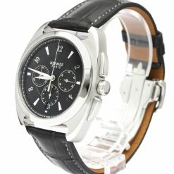 Hermes Black Stainless Steel Dressage Chronograph Automatic DR5.910 Men's Wristwatch 41 MM For Men