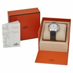 Hermes Silver Stainless Steel & Leather Nomade Chrono N01.910 Men's Wristwatch 39 Mm For Men -Deals Hermes Store luxury men hermes used watches p377429 009