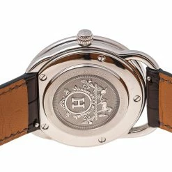 Hermes Silver Stainless Steel Leather Arceau AR5.710A Men's Wristwatch 38 Mm For Men -Deals Hermes Store luxury men hermes used watches p511683 001