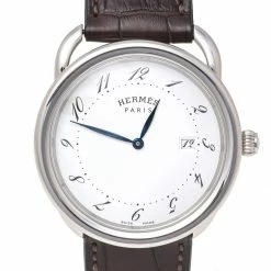 Hermes Silver Stainless Steel Leather Arceau AR5.710A Men's Wristwatch 38 Mm For Men -Deals Hermes Store luxury men hermes used watches p511683 004