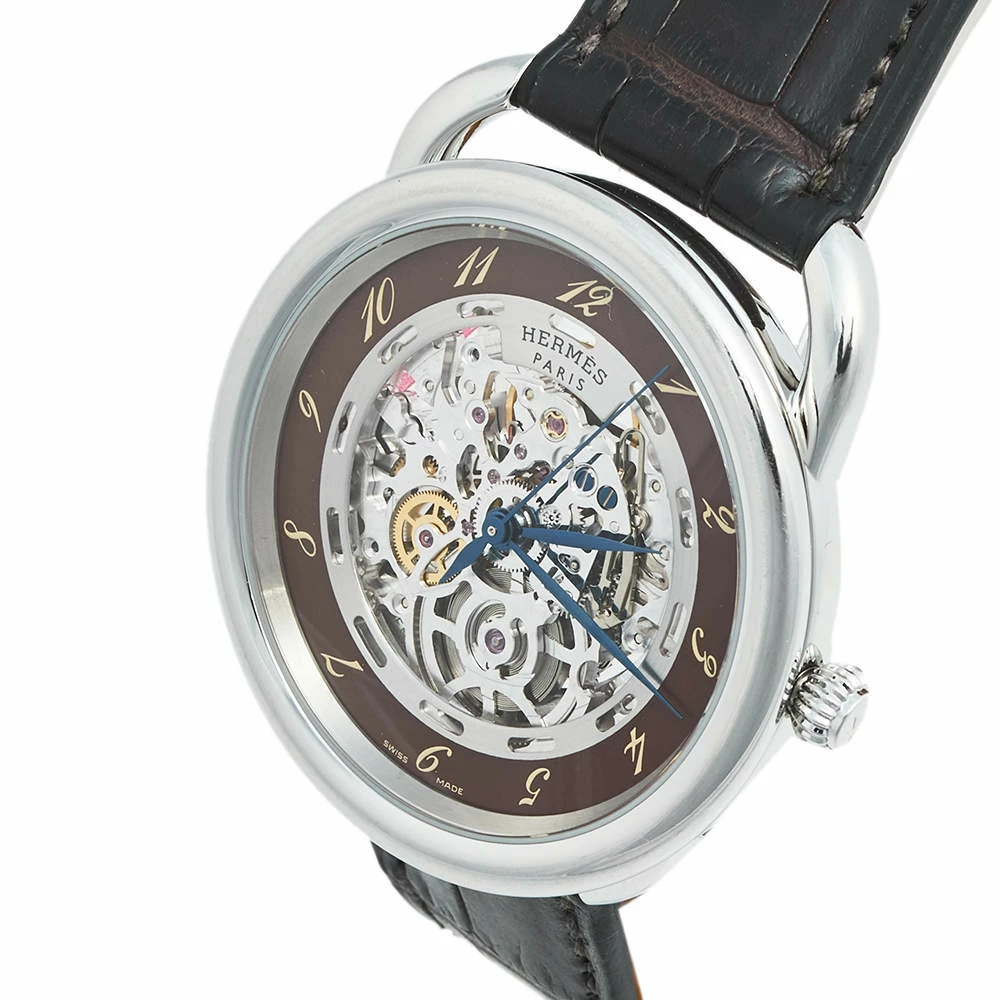 Hermes Skeleton Stainless Steel Alligator Arceau Squelette AR6.710a Men's Wristwatch 41 Mm For Men 4 Hermes Skeleton Stainless Steel Alligator Arceau Squelette AR6.710a Men's Wristwatch 41 Mm For Men - Image 2