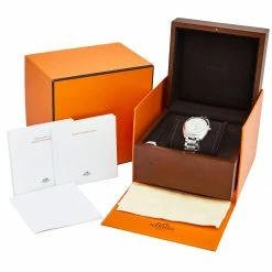 Hermes Silver White Stainless Steel Dressage DR5.71B Men's Wristwatch 40 Mm For Men -Deals Hermes Store luxury men hermes used watches p581631 008