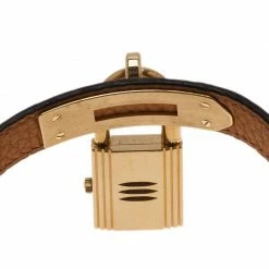 Hermes Black GOld Plated Stainless Steel Kelly Women's Wristwatch 20 MM For Women -Deals Hermes Store luxury uncategorized hermes used watches p1634 0004