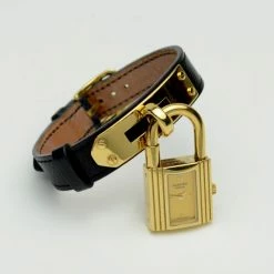 Hermes Black Gold Leather Kelly Ladies Wristwatch For Uncategorized