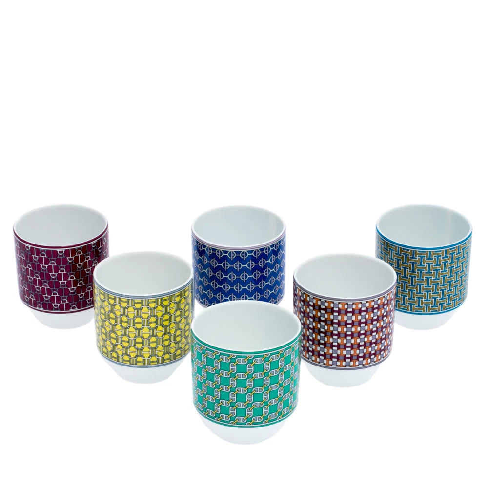 Hermes Multicolor Porcelain Tie Set Espresso Cups For Unisex 3 Hermes Multicolor Porcelain Tie Set Espresso Cups For Unisex