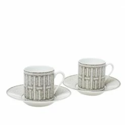 Hermes Mosaique Au 24 Platinum Coffee Cup & Saucer Set For Unisex