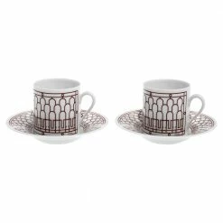 Hermes Rouge H Deco Coffee Cup And Saucer 4-Piece Set For Unisex