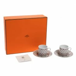 Hermes Rouge H Deco Coffee Cup And Saucer 4-Piece Set For Unisex -Deals Hermes Store luxury unisex hermes new dining p405512 014