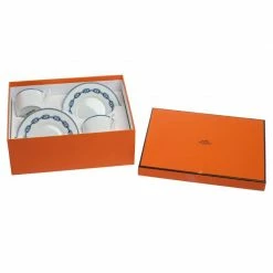Hermes Blue Porcelain Chaine D'Ancre 4-Piece Tea Cup And Saucer Set For Unisex -Deals Hermes Store luxury unisex hermes new dining p406280 1616408002 002