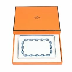 Hermes Blue & White Porcelain Chain D'Ancre Tray For Unisex -Deals Hermes Store luxury unisex hermes used dining p301419 001