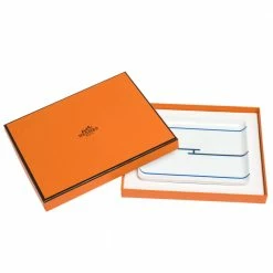Hermes White & Blue Rythme Porcelain Tray For Unisex 11 Hermes White & Blue Rythme Porcelain Tray For Unisex -Deals Hermes Store luxury unisex hermes used dining p301421 001