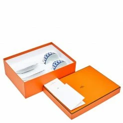 Hermes Blue Porcelain Bleus D'Ailleurs Footed 4-Piece Tea Cup And Saucer Set For Unisex -Deals Hermes Store luxury unisex hermes used dining p551985 1638176728 011