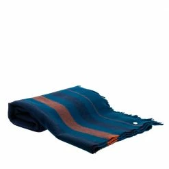 Hermes Blue Wool Rocobar Blanket For Unisex