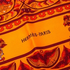Hermes Orange Silk Carre Twill Ciels Byzantins Square Scarf For Women -Deals Hermes Store luxury women hermes new accessories p234791 003