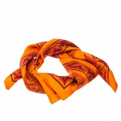 Hermes Orange Silk Carre Twill Ciels Byzantins Square Scarf For Women -Deals Hermes Store luxury women hermes new accessories p234791 009