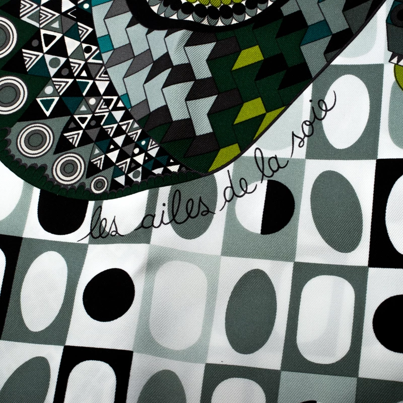Hermes Green Les Ailes De La Soie Printed Silk Twill Square Scarf For Women 6 Hermes Green Les Ailes De La Soie Printed Silk Twill Square Scarf For Women - Image 4