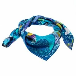 Hermes Blue Under The Waves Printed Silk Scarf For Women