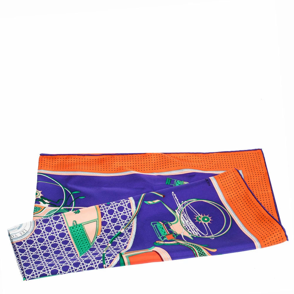 Hermes Violet & Orange Transformation Cars Silk Twill Square Scarf For Women 6 Hermes Violet & Orange Transformation Cars Silk Twill Square Scarf For Women - Image 4