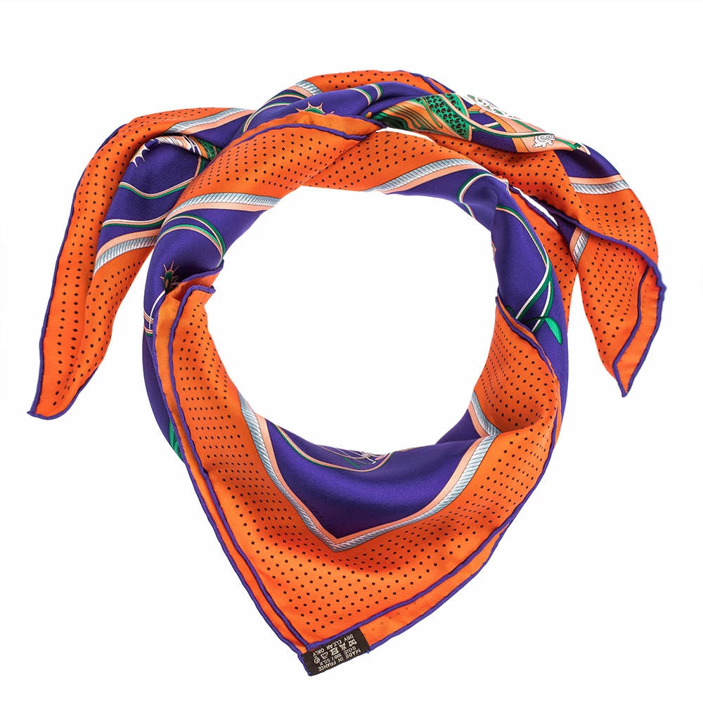 Hermes Violet & Orange Transformation Cars Silk Twill Square Scarf For Women 3 Hermes Violet & Orange Transformation Cars Silk Twill Square Scarf For Women