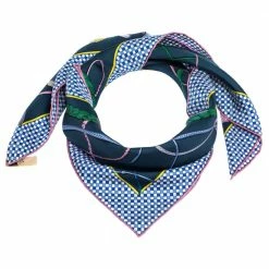 Hermes Blue Fouet Et Badine Silk Twill Square Scarf For Women