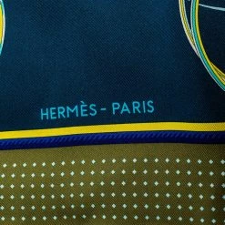 Hermes Navy Blue & Olive Transformation Cars Silk Twill Square Scarf For Women -Deals Hermes Store luxury women hermes new accessories p294402 002