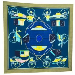 Hermes Navy Blue & Olive Transformation Cars Silk Twill Square Scarf For Women -Deals Hermes Store luxury women hermes new accessories p294402 004