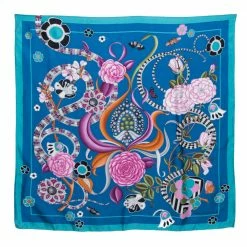Hermes Bvlgari Blue Silk Bloom Of Eden Print Scarf For Women